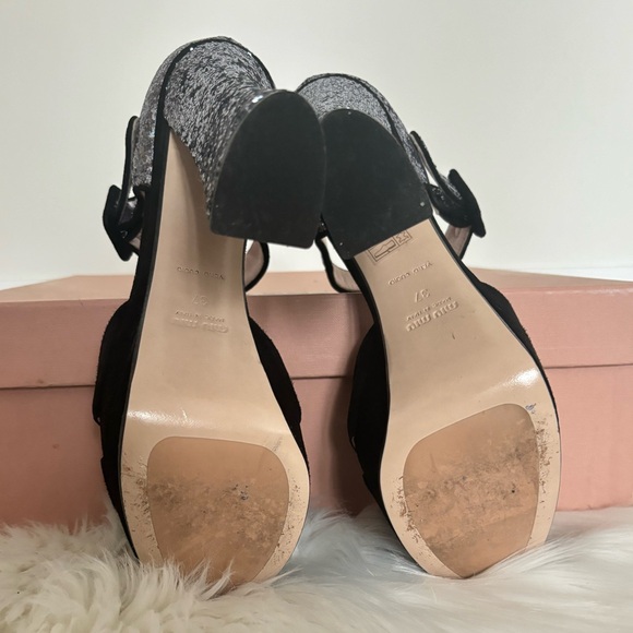 Miu Miu Glitter Accent Platform Pumps - Picture 12 of 12